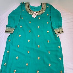 DELISA Ghagra Style Kameez Only  Sz: 46 Teal/Gold
